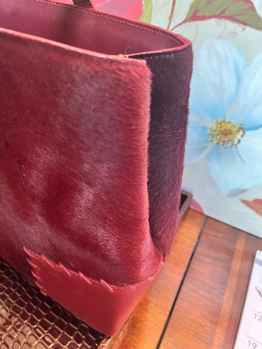 Cole Haan RARE Vintage Luxury Burgundy Red Haircalf Medium Satchel Tote (GUC) - Picture 8 of 17